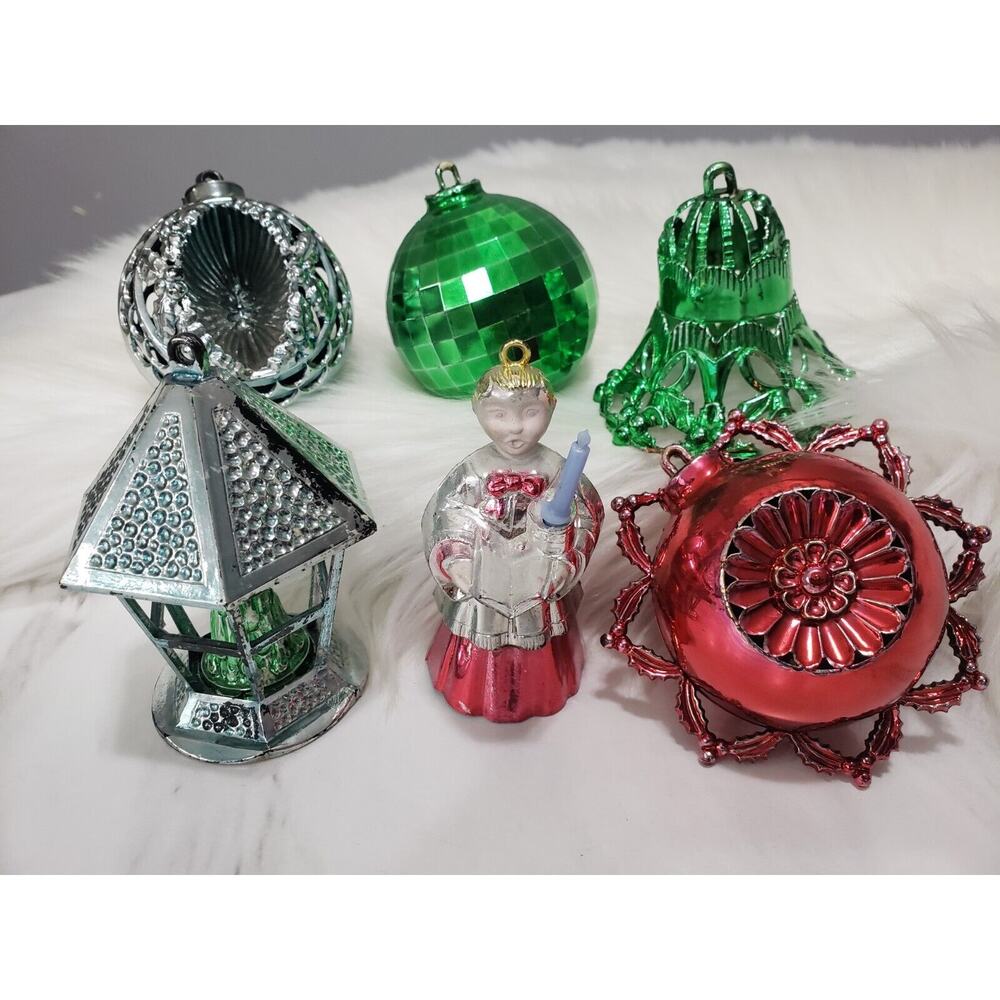 Lotโ 6 Vtg Bradford & Unbranded Christmas Ornaments Indent Bell Caroler MCM